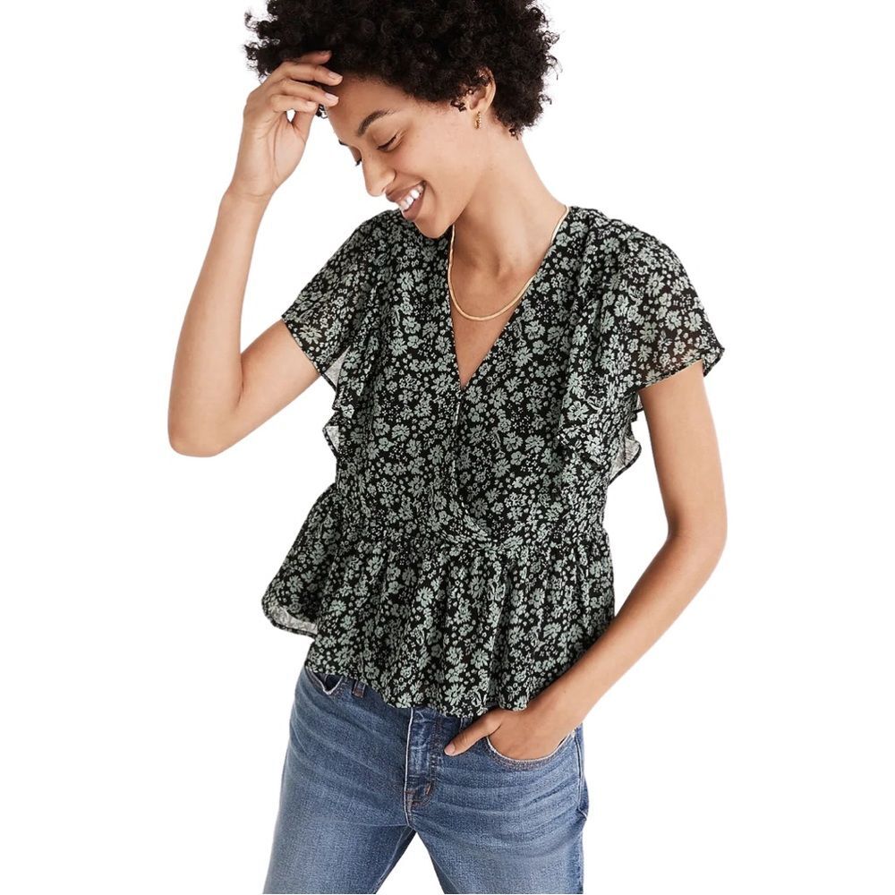 Madewell EUC Georgette Ruffle Sleeve Peplum Top